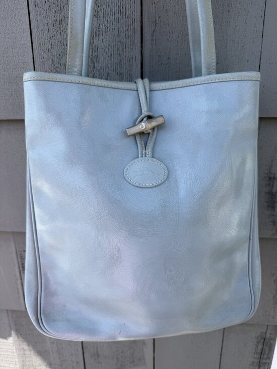 Longchamp Handbags - Vintage 90s Longchamp light blue leather double handle shoulder bag preppy